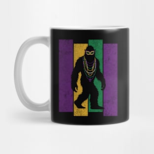 Mardi Gras Bigfoot Sasquatch Funny Cryptid Creature with Fleur-de-Lis, Mask, and Beads Mug